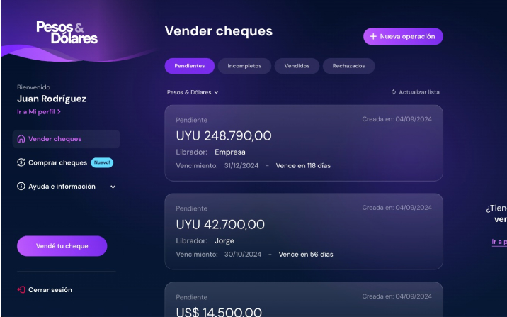 Imagen de la Plataforma web de Pesos y Dólares